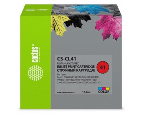 [расходные материалы] Cactus CL-41 Картридж  для Canon Pixma MP150/MP160/MP170/MP180/MP210/MP220/MP450/MP460/MP470/iP1200/iP1300/iP1600/iP1700/iP1800/iP190, голубой/пурпурный/желтый