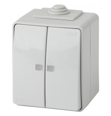 Эра Б0035977 11-1605-03 Выключатель двойной с подсветкой IP65, 10АХ-250В, ОУ, Эра Эксперт, серый