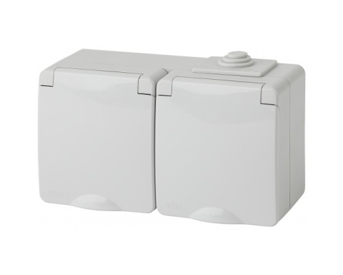 [ЭРА Розетки, выключатели] Эра Б0035992 11-2604-03 Розетка 2x2P+E гориз. IP65, шторки, 16A-250В, ОУ, серый