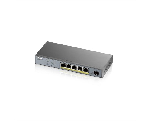 [Сетевое оборудование] ZYXEL GS1350-6HP-EU0101F L2 коммутатор PoE+ для IP-видеокамер 4xGE PoE+, 1xGE PoE++ (802.3bt), 1xSFP, бюджет PoE 60 Вт, дальность передачи питания до 250 м, автоперезагрузка PoE-портов