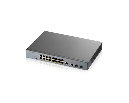 [Сетевое оборудование] ZYXEL GS1350-18HP-EU0101F L2 коммутатор PoE+ для IP-видеокамер 16xGE PoE+, 2xCombo (SFP/RJ-45), бюджет PoE 250 Вт, дальность передачи питания до 250 м, автоперезагрузка PoE-портов