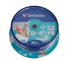 Verbatim  Диски CD-R 25 шт.   Printable InkJet, 52-x 700Mb, Cake Box (43439)