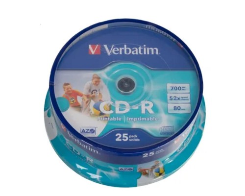 [Диск] Verbatim  Диски CD-R 25 шт.   Printable InkJet, 52-x 700Mb, Cake Box (43439)