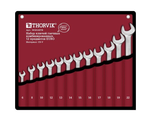 [Ключи] Thorvik W3S12ETB Набор ключей гаечных комбинированных серии ARC в сумке, 6-22 мм, 12 предметов EURO
