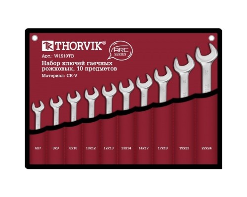 [Ключи] Thorvik W1S10TB Набор ключей гаечных рожковых серии ARC в сумке, 6-24 мм, 10 предметов