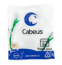Cabeus PC-UTP-RJ45-Cat.5e-0.3m-GN-LSZH Патч-корд U/UTP, категория 5е, 2xRJ45/8p8c, неэкранированный, зеленый, LSZH, 0.3м
