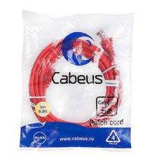Cabeus PC-UTP-RJ45-Cat.5e-3m-RD-LSZH Патч-корд U/UTP, категория 5е, 2xRJ45/8p8c, неэкранированный, красный, LSZH, 3м