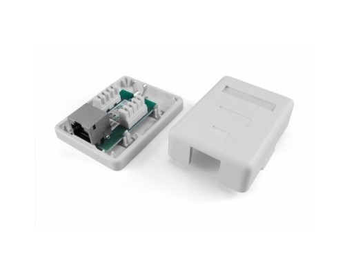 [Монтажное оборудование] Hyperline SB1-1-8P8C-C5e-SH-WH Розетка компьютерная RJ-45(8P8C), категория 5e, экранированная, одинарная, внешняя, Dual IDC