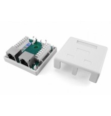 Hyperline SB1-2-8P8C-C5e-SH-WH Розетка компьютерная RJ-45(8P8C), категория 5e, экранированная, двойная, внешняя, Dual IDC