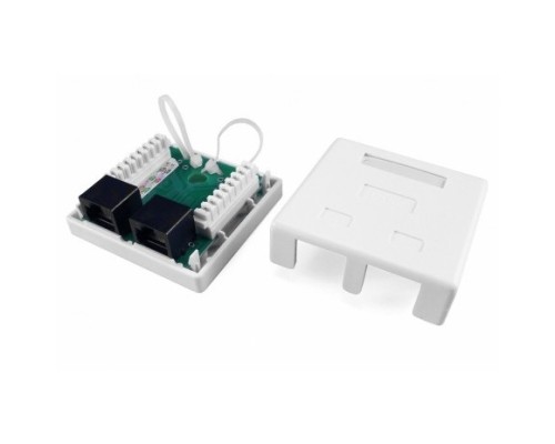 [Монтажное оборудование] Hyperline SB1-2-8P8C-C6-WH Розетка компьютерная RJ-45(8P8C), категория 6, двойная, внешняя, Dual IDC