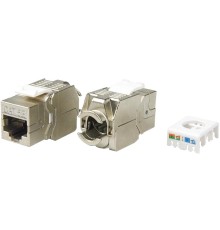 Hyperline KJ8-8P8C-C5e-180-TLS-SH-F-WH Вставка Keystone Jack RJ-45(8P8C), категория 5e, экранированная, тип 180 градусов, Toolless, белая