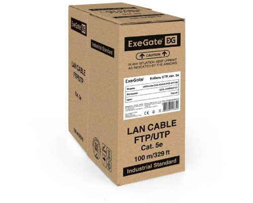 [Кабель] Exegate EX281816RUS Кабель Exegate  UTP4-C5e-CCA-S24-IN-PVC-GY-100 UTP 4 пары кат.5e CCA, 24AWG, бухта 100м, серый, PVC