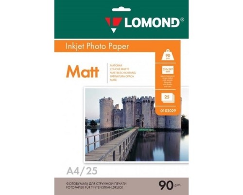 [Бумага] LOMOND 0102029 Фотобумага Односторонняя Матовая, 90г/м2, A4 (21X29,7см)/25л. для струйной печати.  