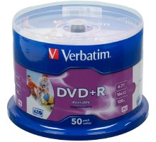 Verbatim  Диски DVD+R  4.7Gb 16-х, Wide Photo InkJet Printable,  50 шт, Cake Box (43512 )