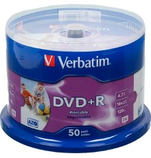 Verbatim  Диски DVD+R  4.7Gb 16-х, Wide Photo InkJet Printable,  50 шт, Cake Box (43512 )