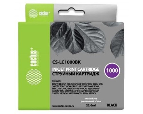 [расходные материалы] Картридж струйный Cactus CS-LC1000BK черный (22.6мл) для Brother DCP 130C/330С/MFC-240C/5460CN