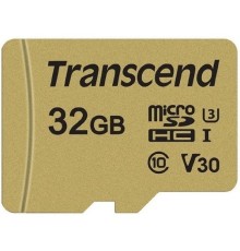 Micro SecureDigital 32Gb Transcend TS32GUSD500S {MicroSDHC Class 10 UHS-I U3, SD adapter}