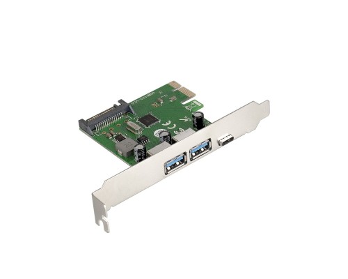 [USB-концентраторы] Exegate EX283719RUS Контроллер EXE-323 PCI-E 2.0, 2*USB3.0 ext + 1*Type-C, разъем доп.питания (OEM)