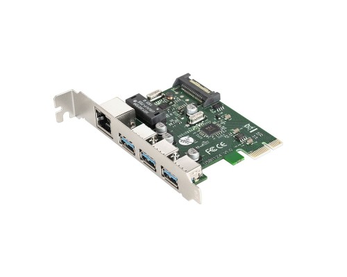 [Контроллер] Exegate EX283714RUS Контроллер сетевой EXE-361 PCI-E 2.0, 3*USB3.0 ext + LAN UTP 1000Mbps, раз.доп.пит.OEM)