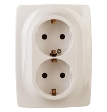 Эра Б0036443 12-2108-02 Розетка 2X2P+E Schuko со шторками, 16A-250В, IP20, Эра12, слоновая кость