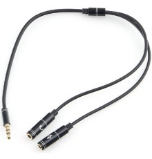 Кабель аудио Cablexpert CCAB-02-35MYHM-0.2MB. 3.5 джек 4pin(M)/2х 3.5 джек(F) наушники и микрофон, черный, 0.2м, блистер