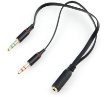 Кабель аудио Cablexpert CCAB-02-35F2M-0.2MB. 3.5 джек 4pin(F)/2х 3.5 джек(M) наушники и микрофон, черный, 0.2м, блистер