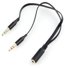 Кабель аудио Cablexpert CCAB-02-35F2M-0.2MB. 3.5 джек 4pin(F)/2х 3.5 джек(M) наушники и микрофон, черный, 0.2м, блистер