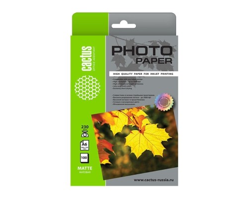 [Бумага] Cactus CS-MA6230100 Фотобумага 10x15/230г/м2/100л./белый матовое для струйной печати