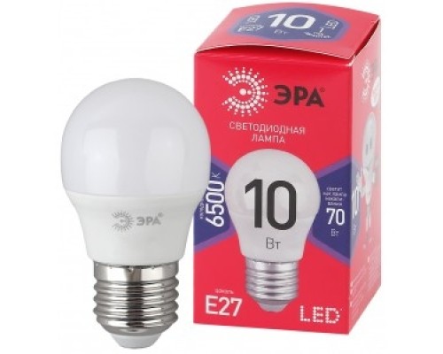 [ЭРА Светодиодные лампы] Эра Б0045355 Лампочка светодиодная RED LINE LED P45-10W-865-E27 R E27 / Е27 10Вт шар холодный дневной свет 