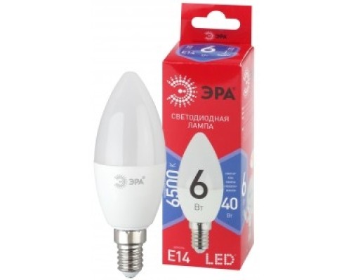 [ЭРА Светодиодные лампы] Эра Б0045339 Лампочка светодиодная RED LINE LED B35-6W-865-E14 R Е14 / E14 6 Вт свеча холодный дневной свет