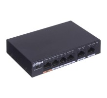 DAHUA DH-PFS3006-4ET-60 4-портовый неуправляемый коммутатор с РоЕ, 4xRJ45 100Mb PoE, 2xRJ45 100Mb uplink, суммарно 60Вт, коммутация 1.8 Гбит/с, MAC-таблица 2К, металл