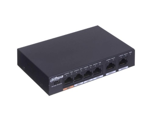 [Коммутаторы] DAHUA DH-PFS3006-4ET-60 4-портовый неуправляемый коммутатор с РоЕ, 4xRJ45 100Mb PoE, 2xRJ45 100Mb uplink, суммарно 60Вт, коммутация 1.8 Гбит/с, MAC-таблица 2К, металл