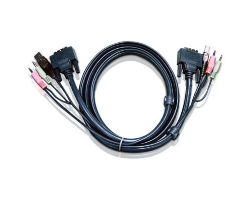 [Переключатель] ATEN 2L-7D02U Шнур, мон+клав+мышь USB+ аудио, DVI-D Single Link+USB A-Тип+ 2xRCA=>DVI-D Single Link+USB B-Тип+ 2xRCA, Male-Male, опрессованный,   1.8 метр., черный