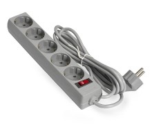 Exegate EX285800RUS Удлинитель ExeGate EC-5-5G (5 евророзетки с заземлением, 5м, защита от перегрузки, выключатель с подсветкой, серый)