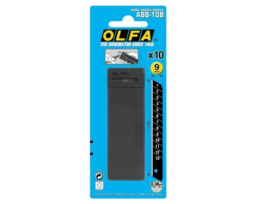 [Штукатурно -малярный инструмент] Лезвие OLFA сегментированные BLACK MAX, 9х80х0,38мм, 13 сегментов, 10шт [OL-ABB-10B]