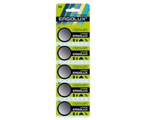 [Батарейки] Ergolux CR2016 BL-5 (CR2016-BP5, батарейка литиевая,3V) (5 шт. в уп-ке)