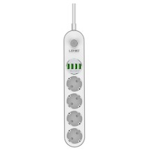 Perfeo LD_B4438  LDNIO SE4432/ Сетевой удлинитель 2м + ЗУ на 4 USB/ 4 розетки (медь) - 2500W/ USB - 17W/ White&Gray