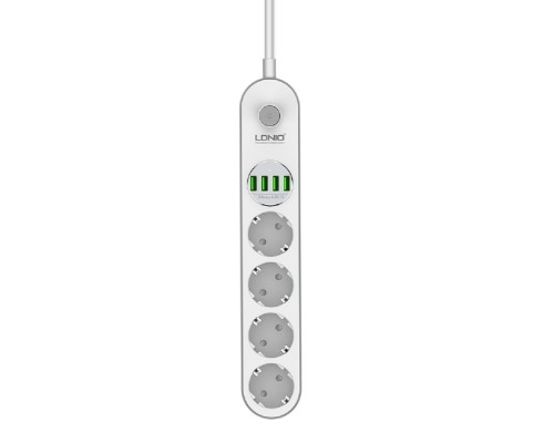[Сетевые фильтры] Perfeo LD_B4438  LDNIO SE4432/ Сетевой удлинитель 2м + ЗУ на 4 USB/ 4 розетки (медь) - 2500W/ USB - 17W/ White&Gray