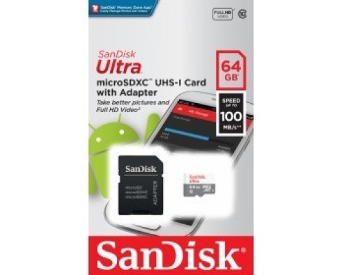 [Карта памяти ] Micro SecureDigital 64Gb SanDisk SDSQUNR-064G-GN3MA Ultra Light + adapter