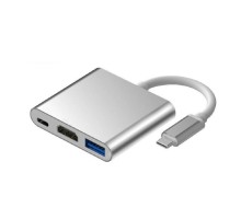 ORIENT Кабель-адаптер C028, USB3.1 Type-C (DisplayPort Alt mode) -> HDMI+USB 3.0+PD(Type-C), 4K@30Hz, 0.15 метра, серебристый (31062)