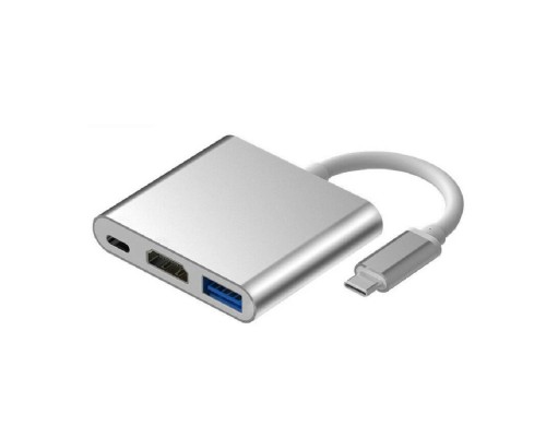 [переходник] ORIENT Кабель-адаптер C028, USB3.1 Type-C (DisplayPort Alt mode) -> HDMI+USB 3.0+PD(Type-C), 4K@30Hz, 0.15 метра, серебристый (31062)