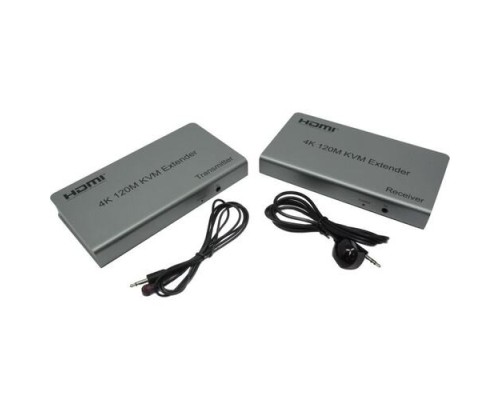 [переходник] ORIENT VE051, HDMI KVM extender, HDMI+USB+Audio удлинитель до 120 м по витой паре Cat5e/6, HDMI 1.4, 4K@30Hz/1080p@60Hz, HDCP, передача ИК сигнала управления, пит. от вн.БП 5В/1А, метал.корп.(31068) 