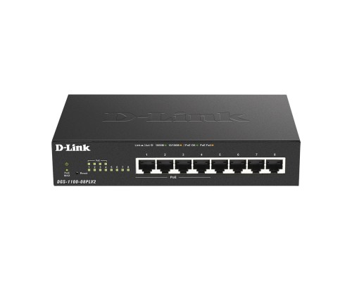 [Сетевое оборудование] D-Link DGS-1100-08PLV2/A1A Настраиваемый L2 коммутатор с 8 портами 10/100/1000Base-T (4 порта PoE 802.3af/at, PoE-бюджет 80 Вт)