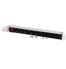 REM Блок розеток Rem-10 с выкл., 4 Schuko, 6 IEC 60320 C13, 10 A, алюм., 19