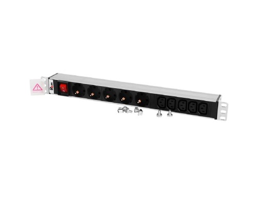 [Аксессуар] REM Блок розеток Rem-10 с выкл., 4 Schuko, 6 IEC 60320 C13, 10 A, алюм., 19