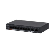 DAHUA DH-PFS3010-8GT-96 10-портовый гигабитный неуправляемый коммутатор с РоЕ, 8xRJ45 1Gb PoE, 2xRJ45 1Gb uplink, суммарно 96Вт, коммутация 20Гбит/с, MAC-таблица 4К, металл