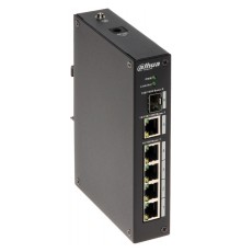 DAHUA DH-PFS3106-4T 4-портовый неуправляемый коммутатор, промышленное исполнение, 4xRJ45 100Mb, 1xRJ45 1Gb, 1xSFP 1Gb, коммутация 8.6 Гбит/с, MAC-таблица 8К