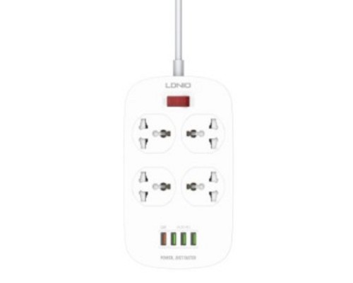 [Сетевые фильтры] Perfeo LD_B4611  LDNIO SC4407Q/ Сетевой фильтр 2м/ 4  розетки EU_UK_US/ 2500W/ 4 USB+QC 3.0/  Выкл. на розетки/ Black