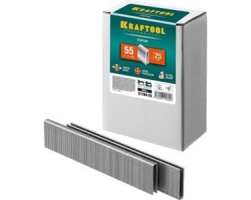 [Пистолеты (Скотчи, пленки)] KRAFTOOL 25  мм скобы для степлера узкие тип 55, 5000 шт [31789-25]