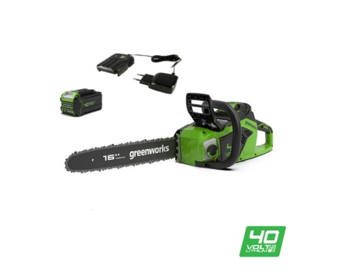 [Пилы] Greenworks Цепная пила аккумуляторная GreenWorks  GD40CS18K4, 40V, 40 см, бесщеточная,  до 1,8 КВТ, с АКБ 4АЧ и ЗУ [2005807UB]